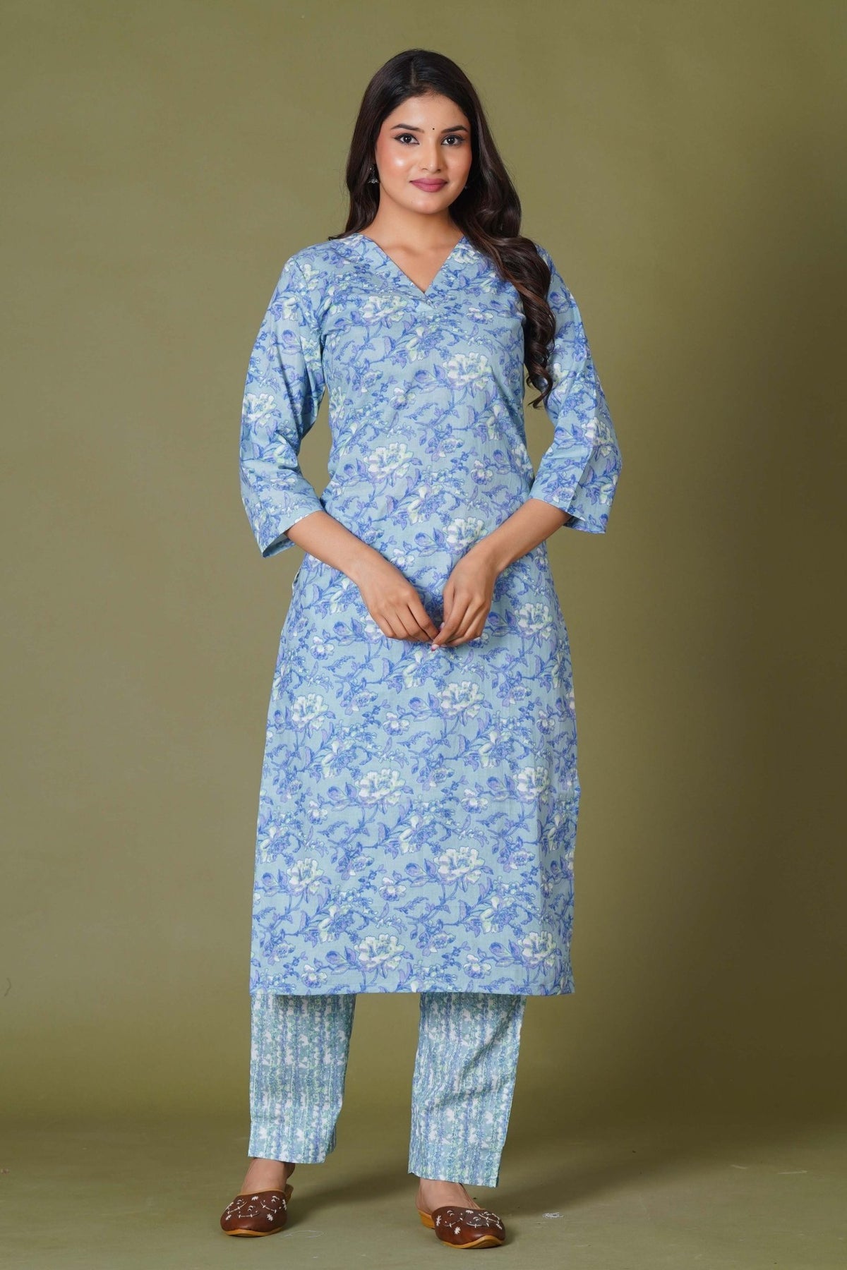 Blue Symphony Handblock Print Cotton Suit Set - Himdim Wear