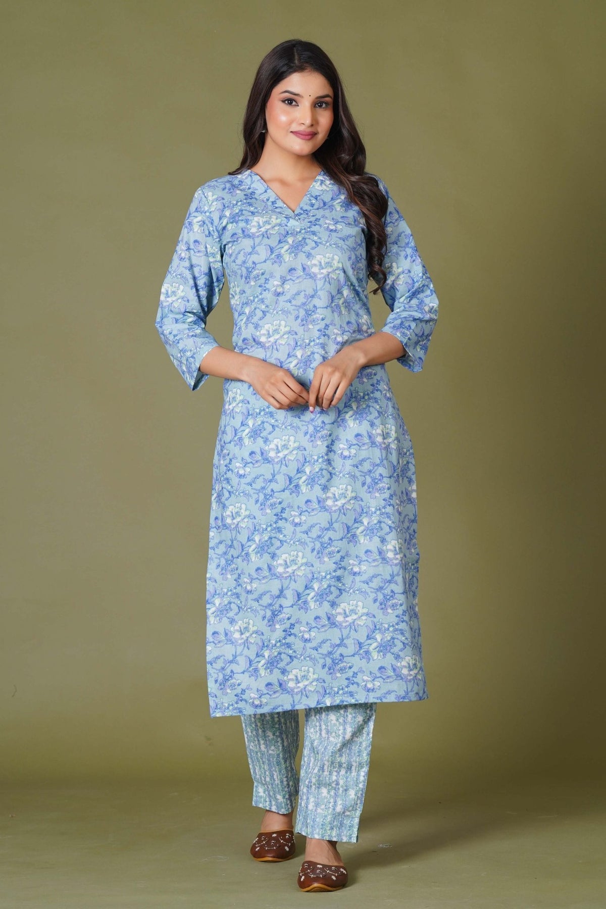 Blue Symphony Handblock Print Cotton Suit Set - Himdim Wear
