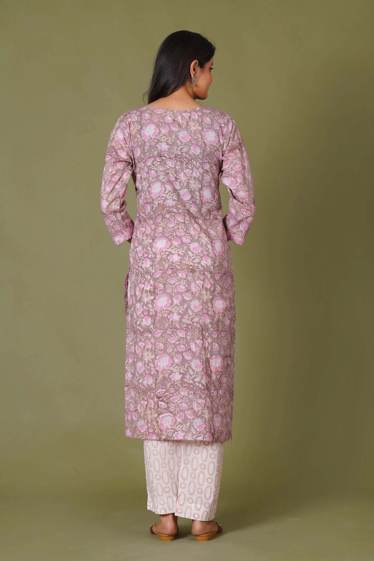 Blush Aura Handblock Floral Cotton Suit Set - Himdim Wear