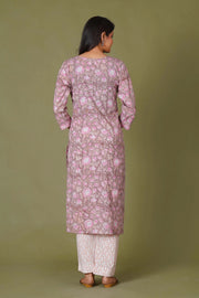 Blush Aura Handblock Floral Cotton Suit Set - Himdim Wear