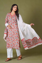 Crimson Bloom Handblock Cotton Suit Set