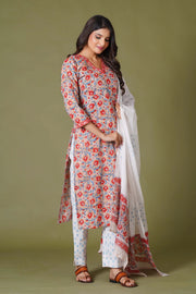Crimson Bloom Handblock Cotton Suit Set - Himdim Wear