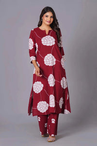 Crimson Blossom A-Line Floral Kurta Set