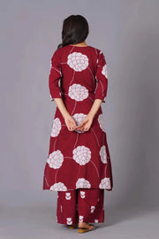 Crimson Blossom A-Line Oversized Floral Cotton Kurta Set - Himdim Wear