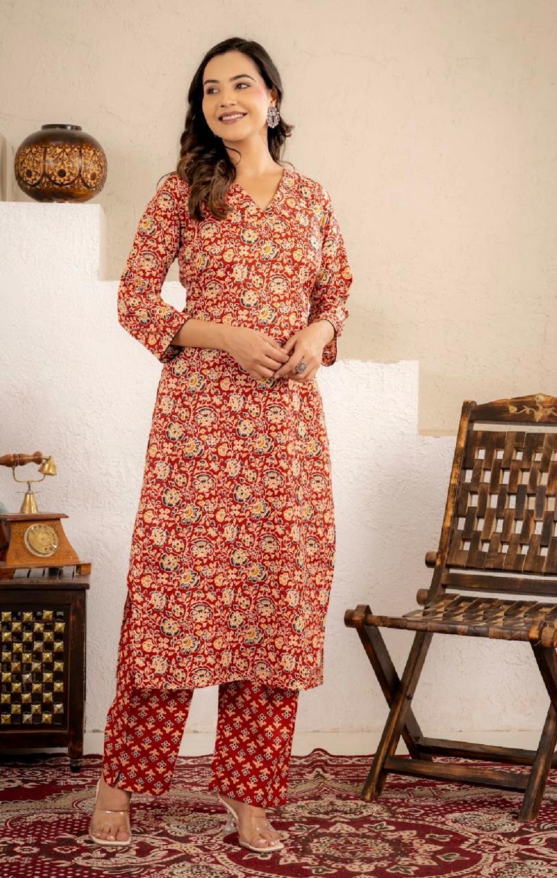 Rustic Charm Floral Printed Kurta Pant Set