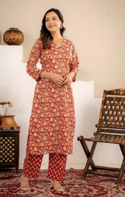 Rustic Charm Floral Printed Kurta Pant Set