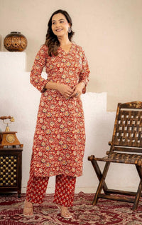 Rustic Charm Floral Printed Kurta Pant Set