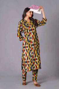Geometric Flair Multi-Color Rayon Suit Set