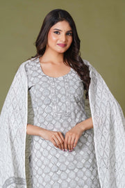 Grey Floral Handblock Printed Straight Kurta for Women – Soft Cotton Ethnic Wear - Himdim Wear