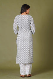 Grey Floral Handblock Printed Straight Kurta for Women – Soft Cotton Ethnic Wear - Himdim Wear