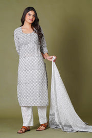 Grey Floral Handblock Printed Straight Kurta for Women – Soft Cotton Ethnic Wear - Himdim Wear
