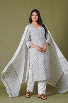 Grey Floral Handblock suit set