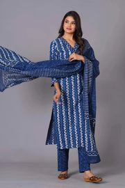 Indigo Maze Handblock Cotton Suit Set - Himdim Wear