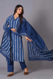 Indigo Maze Handblock Cotton Suit Set - Himdim Wear