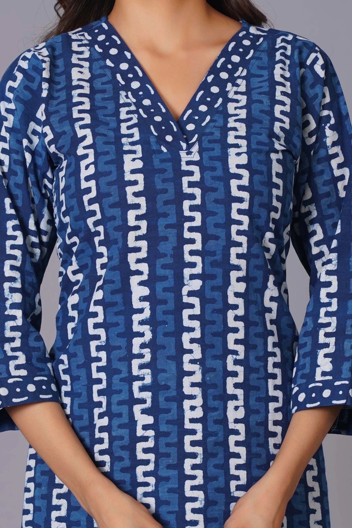 Indigo Maze Handblock Cotton Suit Set - Himdim Wear