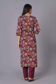 Maroon Finesse Handblock Cotton Kurta Set - Himdim Wear