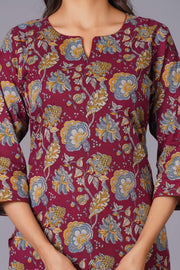 Maroon Finesse Handblock Cotton Kurta Set - Himdim Wear