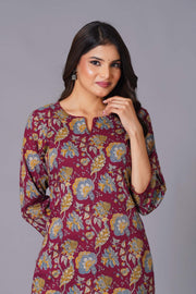 Maroon Finesse Handblock Cotton Kurta Set - Himdim Wear