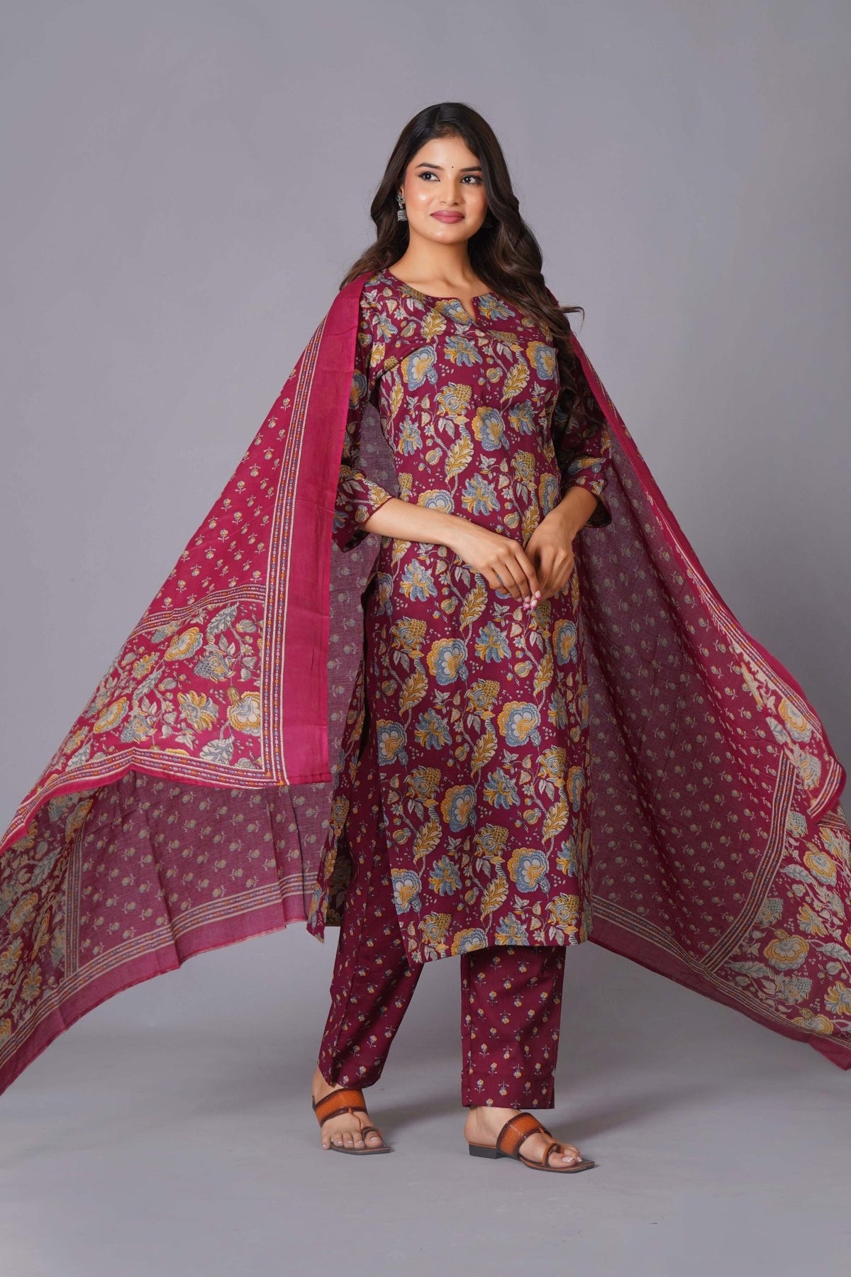 Maroon Finesse Handblock Cotton Kurta Set - Himdim Wear
