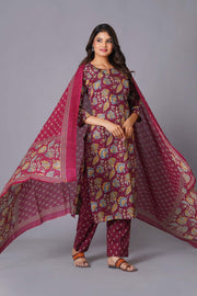 Maroon Finesse Handblock Cotton Kurta Set - Himdim Wear