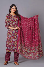 Maroon Finesse Handblock Cotton Kurta Set - Himdim Wear