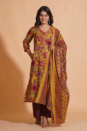 Mustard Maroon Heritage A-Line Suit Set - Himdim Wear