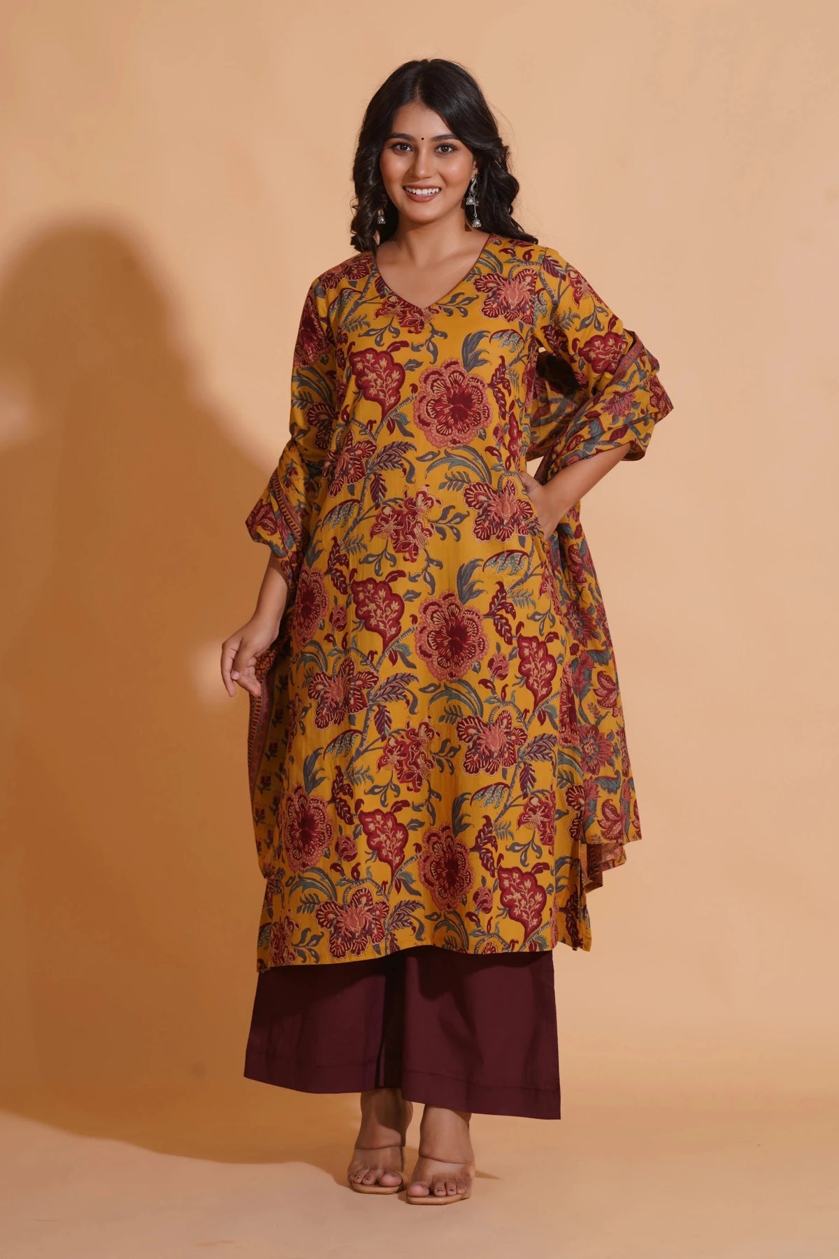 Mustard Maroon Heritage A-Line Suit Set - Himdim Wear