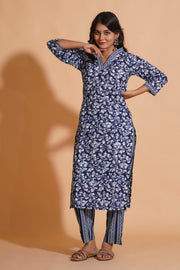 Navy Blossom Heritage Kurta Set - Himdim Wear