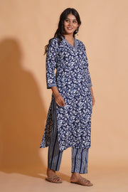 Navy Blossom Heritage Kurta Set - Himdim Wear