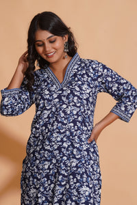 Navy Blossom Heritage Kurta Set