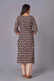 Noir Leaf Handblock Cotton Suit Set - Himdim Wear