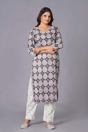 Ornate Paisley Handblock Cotton Suit Set - Himdim Wear