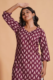 Regal Wine Block-Print Kurta - Himdim Wear