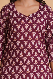 Regal Wine Block-Print Kurta - Himdim Wear