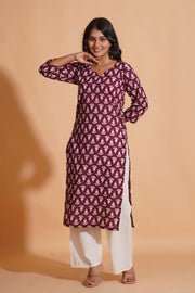 Regal Wine Block-Print Kurta - Himdim Wear