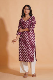 Regal Wine Block-Print Kurta - Himdim Wear