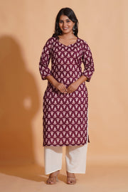 Regal Wine Block-Print Kurta - Himdim Wear