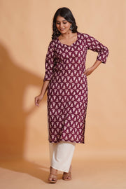 Regal Wine Block-Print Kurta - Himdim Wear
