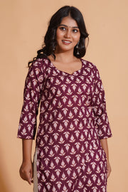 Regal Wine Block-Print Kurta - Himdim Wear