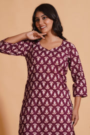 Regal Wine Block-Print Kurta - Himdim Wear