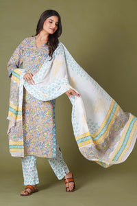 Sunlit Blossom Handblock Cotton Suit Set