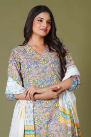 Sunlit Blossom Handblock Cotton Suit Set - Himdim Wear