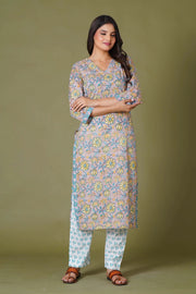 Sunlit Blossom Handblock Cotton Suit Set - Himdim Wear
