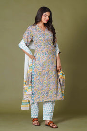 Sunlit Blossom Handblock Cotton Suit Set - Himdim Wear