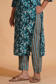 Teal Blossom Print Kurta Set - Himdim Wear