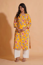 Vibrant Yellow Floral Cotton Kurta