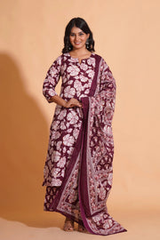 Women's Majestic Maroon A-Line Floral Suit Set - Himdim Wear