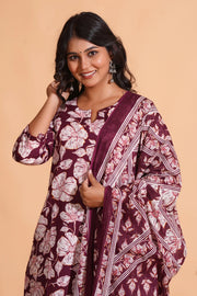 Women's Majestic Maroon A-Line Floral Suit Set - Himdim Wear