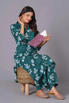 Teal Bloom A-Line Cotton Flared Kurta Set
